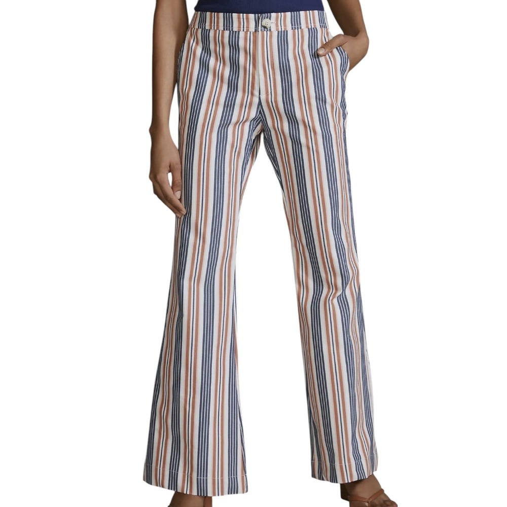 Anthropologie Preppy‎ Striped Midrise Striped Flair Hipster Pants Pockets Sz 4